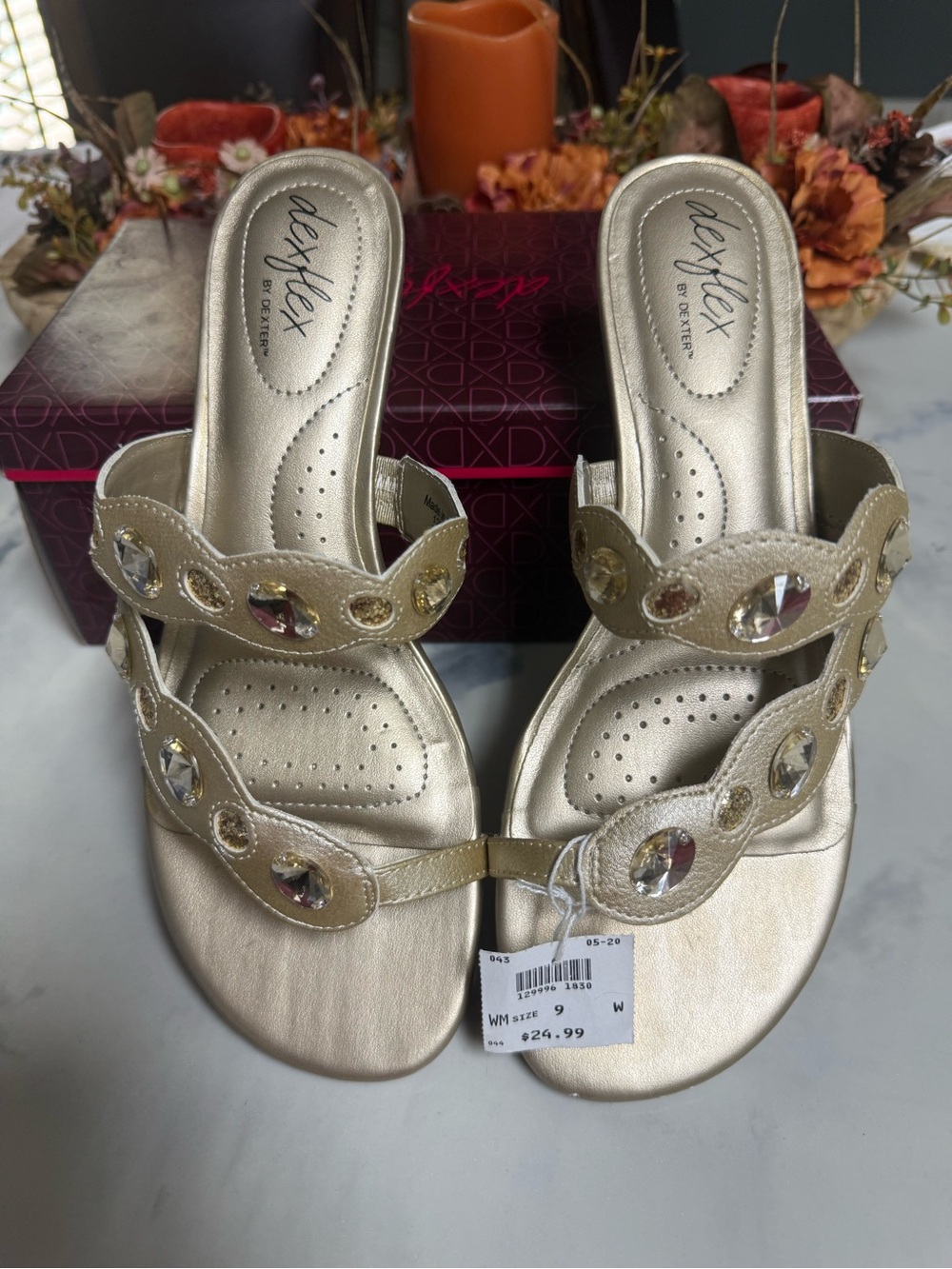 Dexter Gold Jeweled Slide Mules